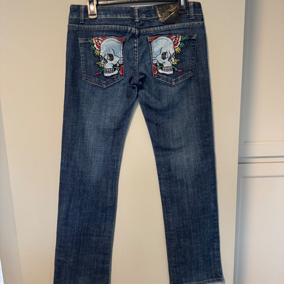 Ed Hardy Jeans Size 31 Embellished Skull & Rose Embroidered Denim Y2K - Picture 2 of 12